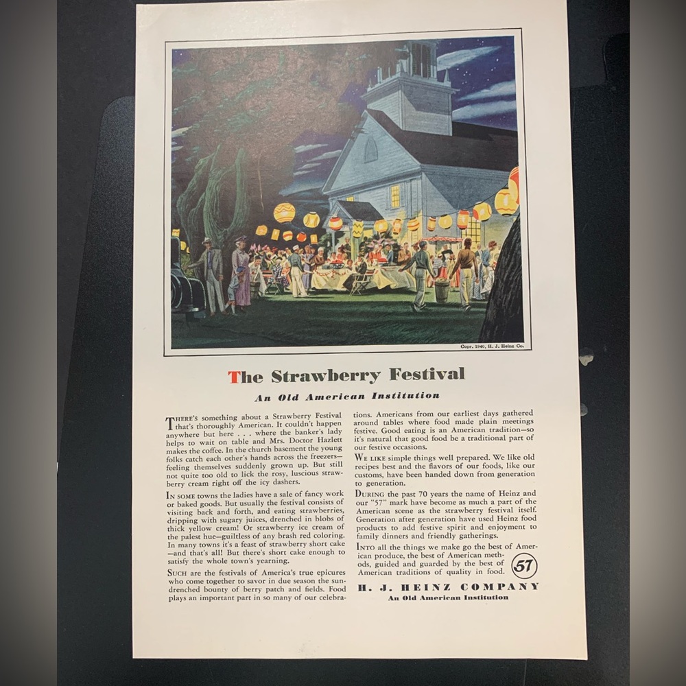Vintage 1940 H.J. Heinz Strawberry Festival Ad Advertisement
